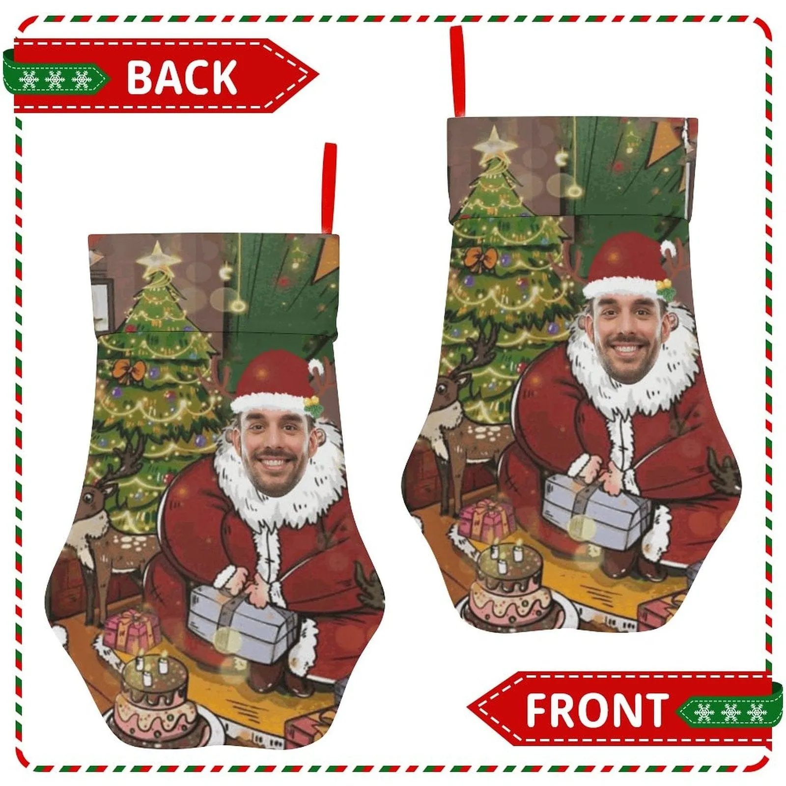 16.6in(L) Plus Size-Custom Face Santa Claus Socks Paw Christmas Stocking Holiday Decor Gifts