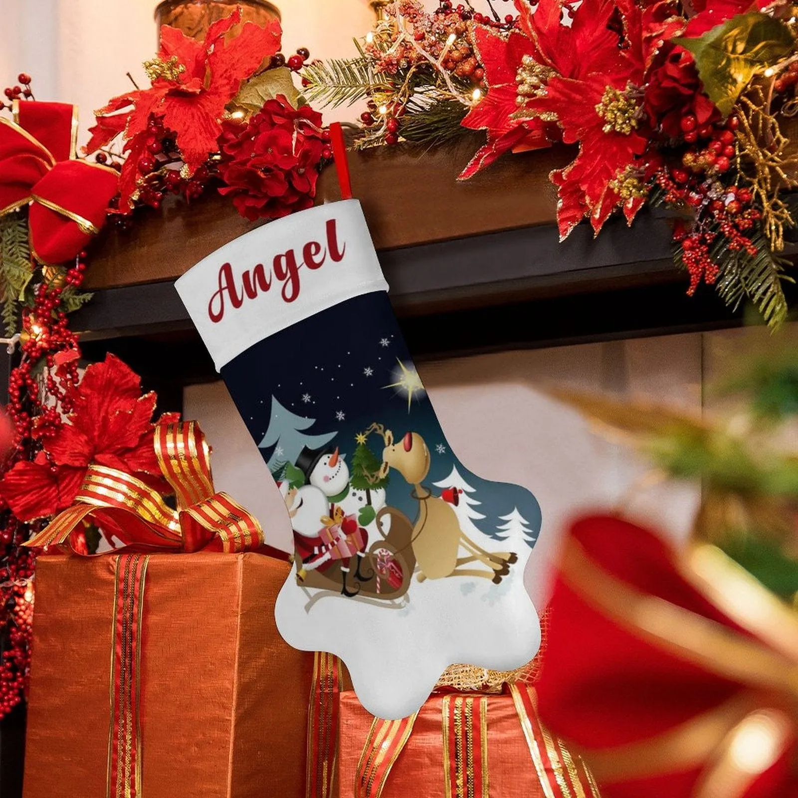 16.6in(L) Plus Size-Custom Name Socks Paw Christmas Stocking Holiday Decor Gifts