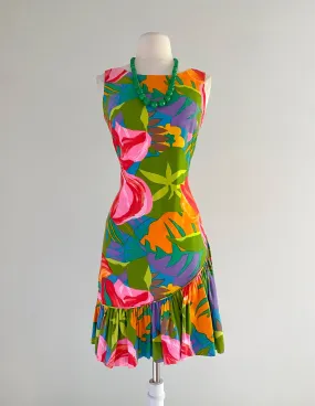 1960's Rhapsody by Glazier Print Polished Cotton Dress / Sz M