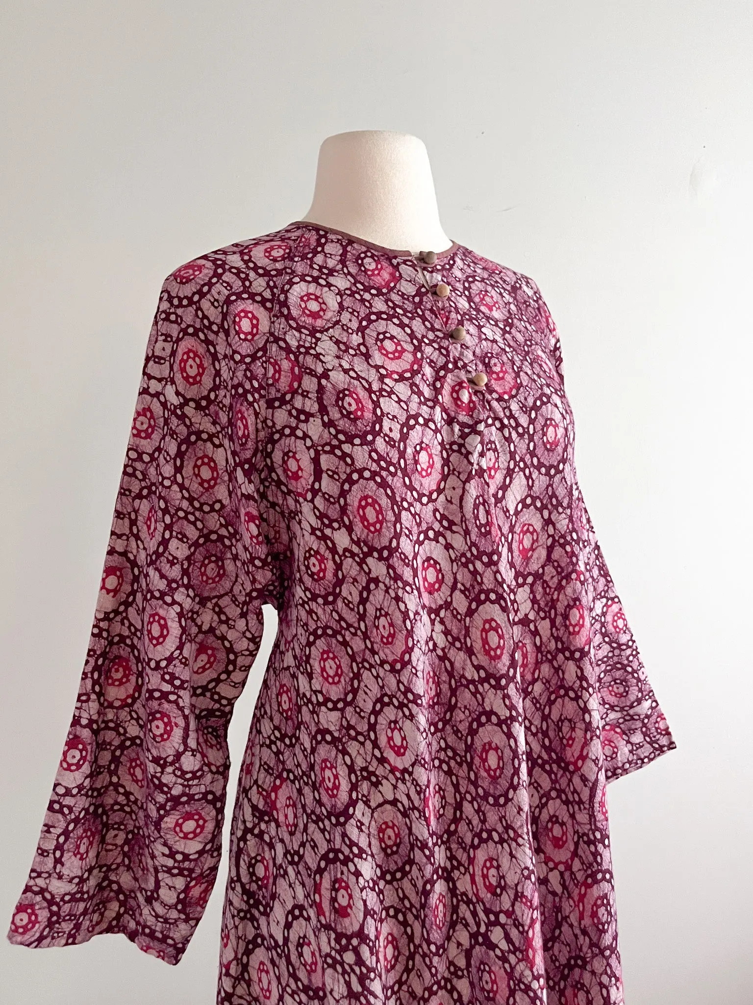 1970's Indian Block Print Kaftan Maxi Dress  / Sz OSFM