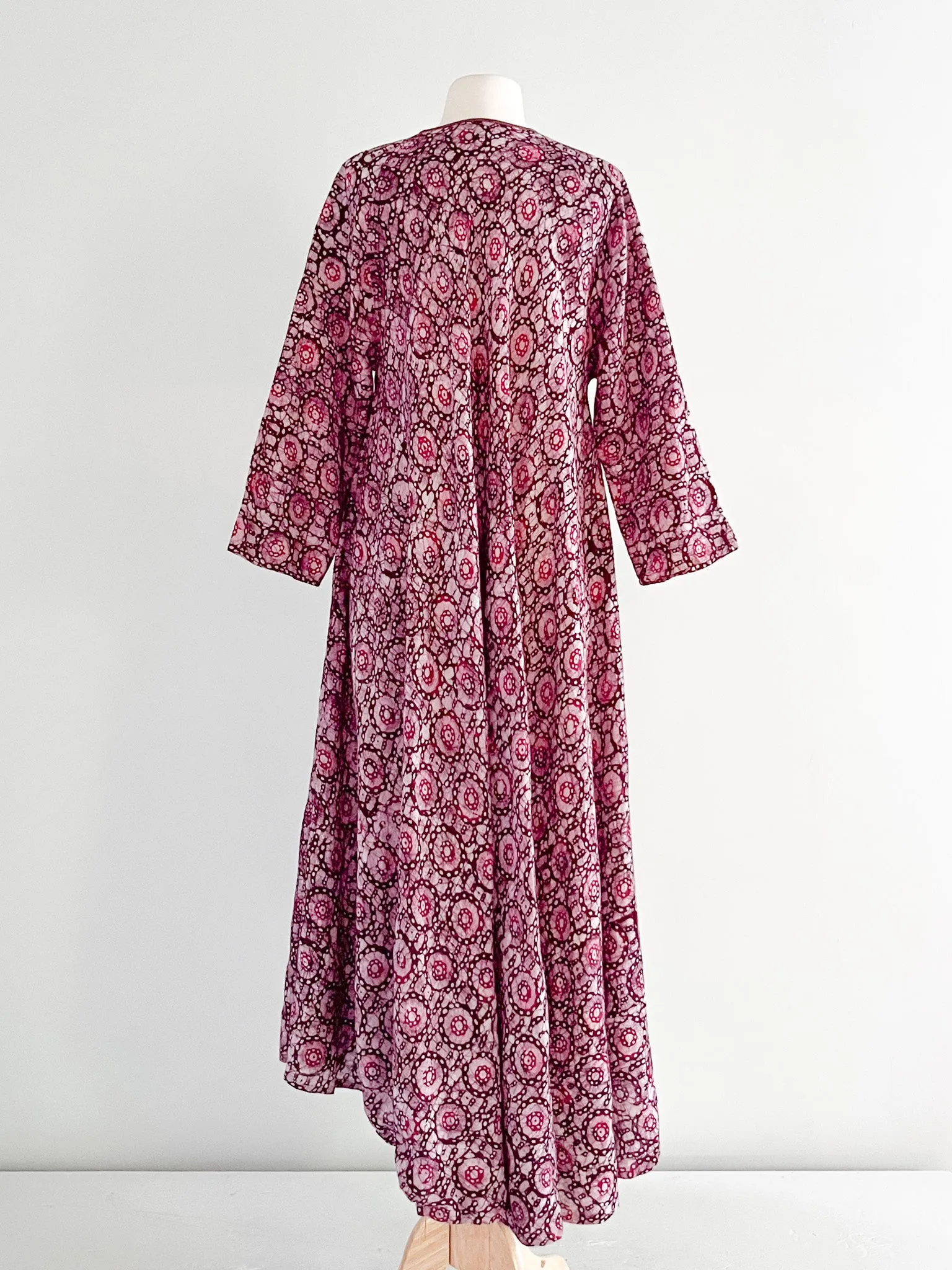 1970's Indian Block Print Kaftan Maxi Dress  / Sz OSFM