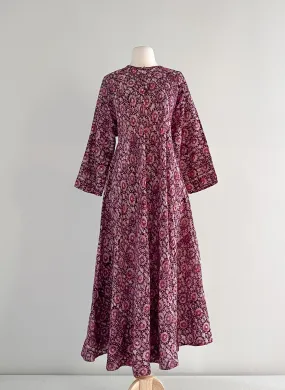 1970's Indian Block Print Kaftan Maxi Dress  / Sz OSFM