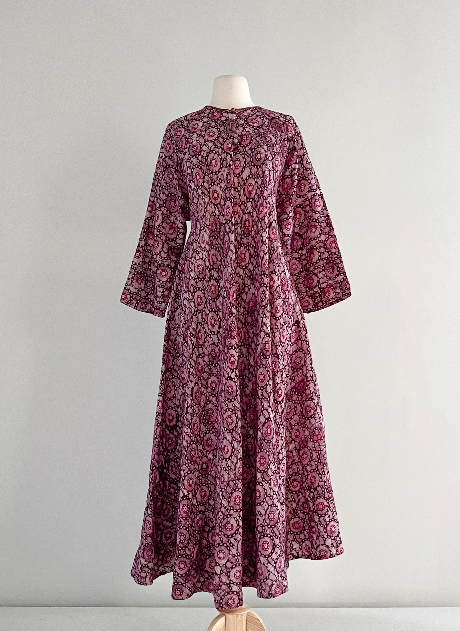 1970's Indian Block Print Kaftan Maxi Dress  / Sz OSFM