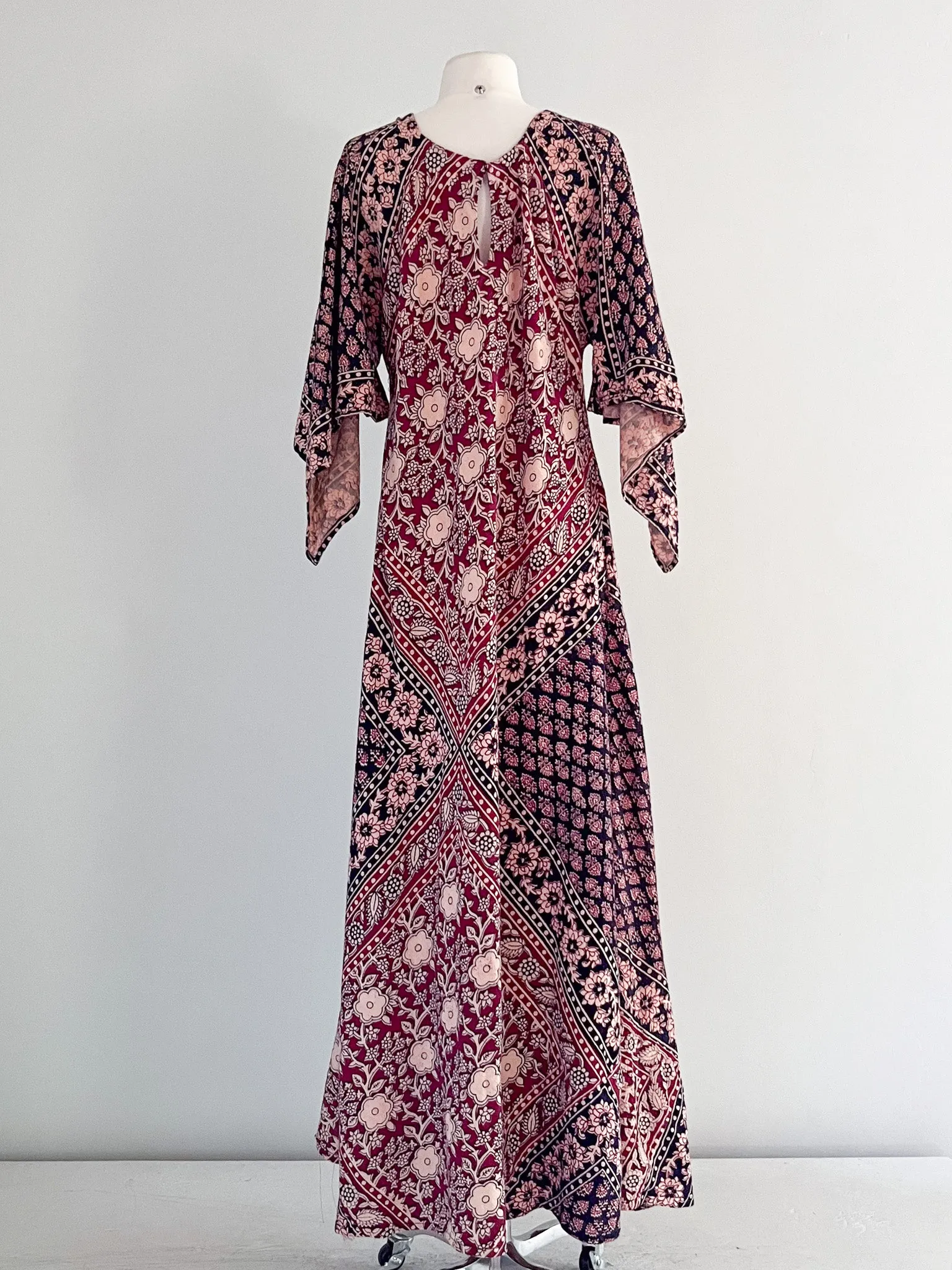 1970's Indian Block Print Maxi Dress  / Sz M