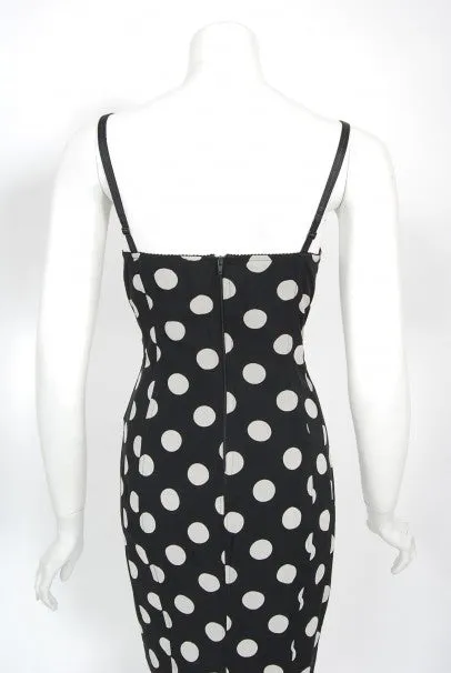 1990's Dolce & Gabbana Polka-Dot Print Silk Bustier Lace-Up Slip Dress