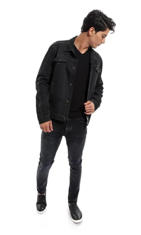 46817 Ripped Men Denim Casual Jacket - Black