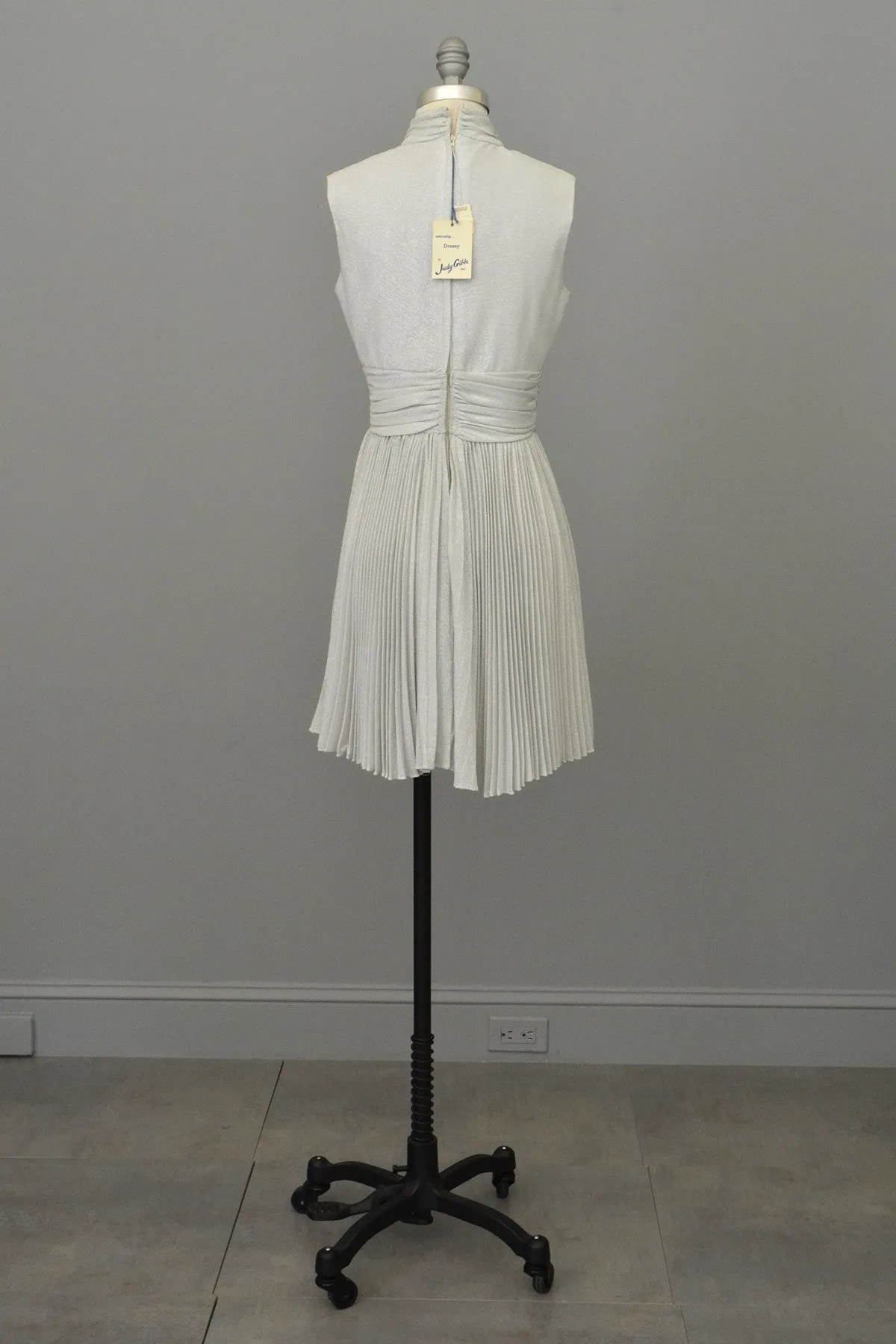 70s Silver Metallic Lurex Pleated Mini Party Dress