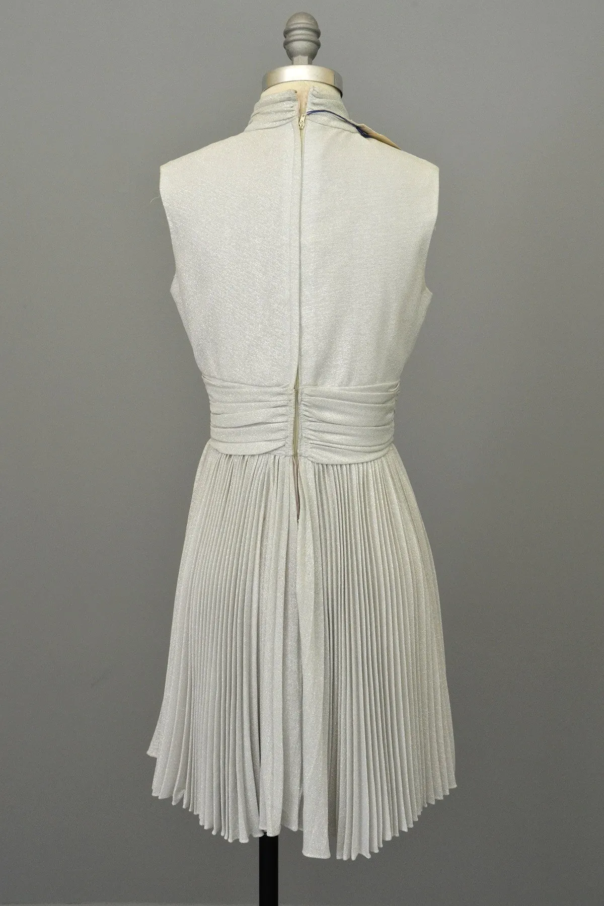 70s Silver Metallic Lurex Pleated Mini Party Dress