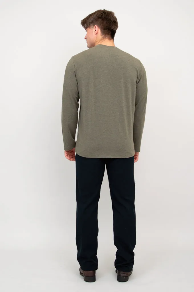 Adam Long Sleeve, Yarn Dye Khaki, Bamboo