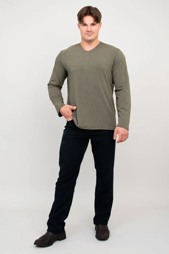 Adam Long Sleeve, Yarn Dye Khaki, Bamboo