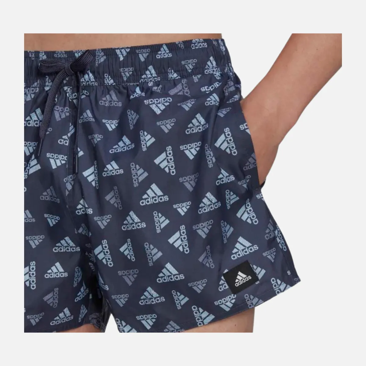 Adidas Logo Print CLX Swim Shorts Very Short Length -Shadow Navy / Blue Dawn