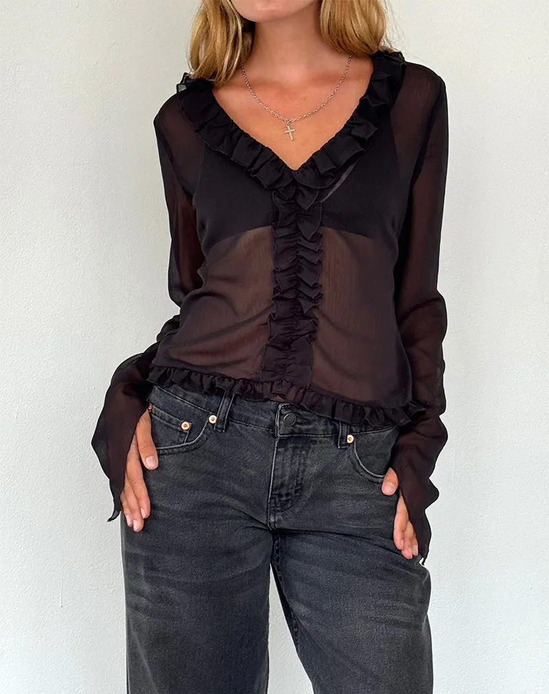 Adriana Ruffle Top in Chiffon Black