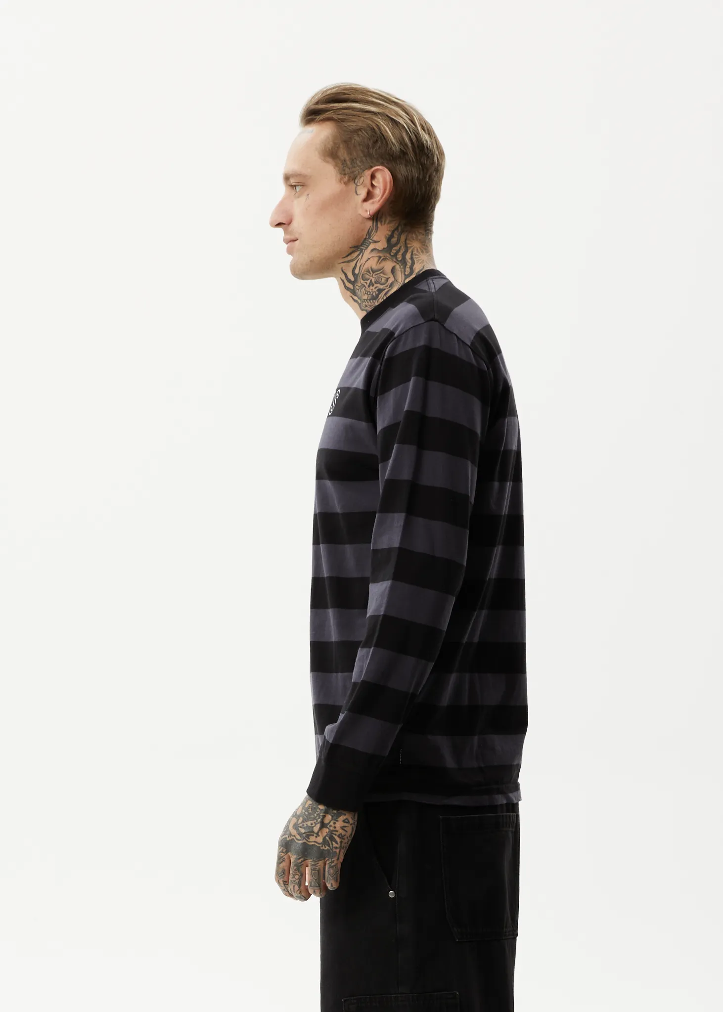 AFENDS Mens Sideline - Long Sleeve Striped T-Shirt - Black