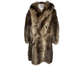 Antique 1910s 1920s Mens Raccoon Fur Coat Ivy League Football Fan Size L