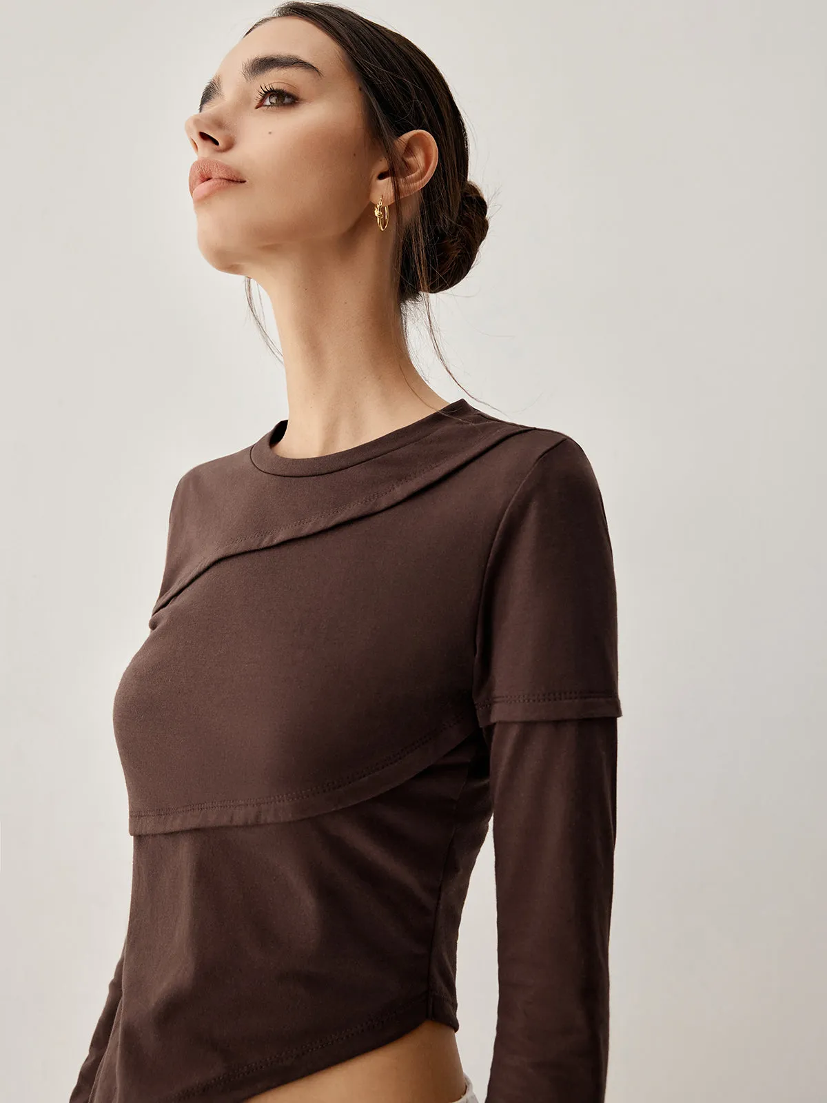 Asymmetric Hem Piping Trendy Long Sleeve Top