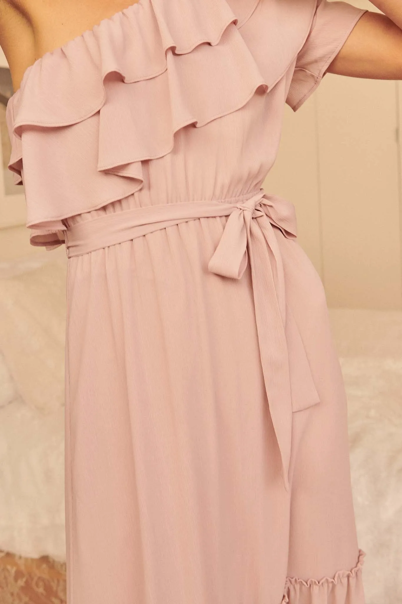 At First Sight Ruffled One-Shoulder Maxi Dress