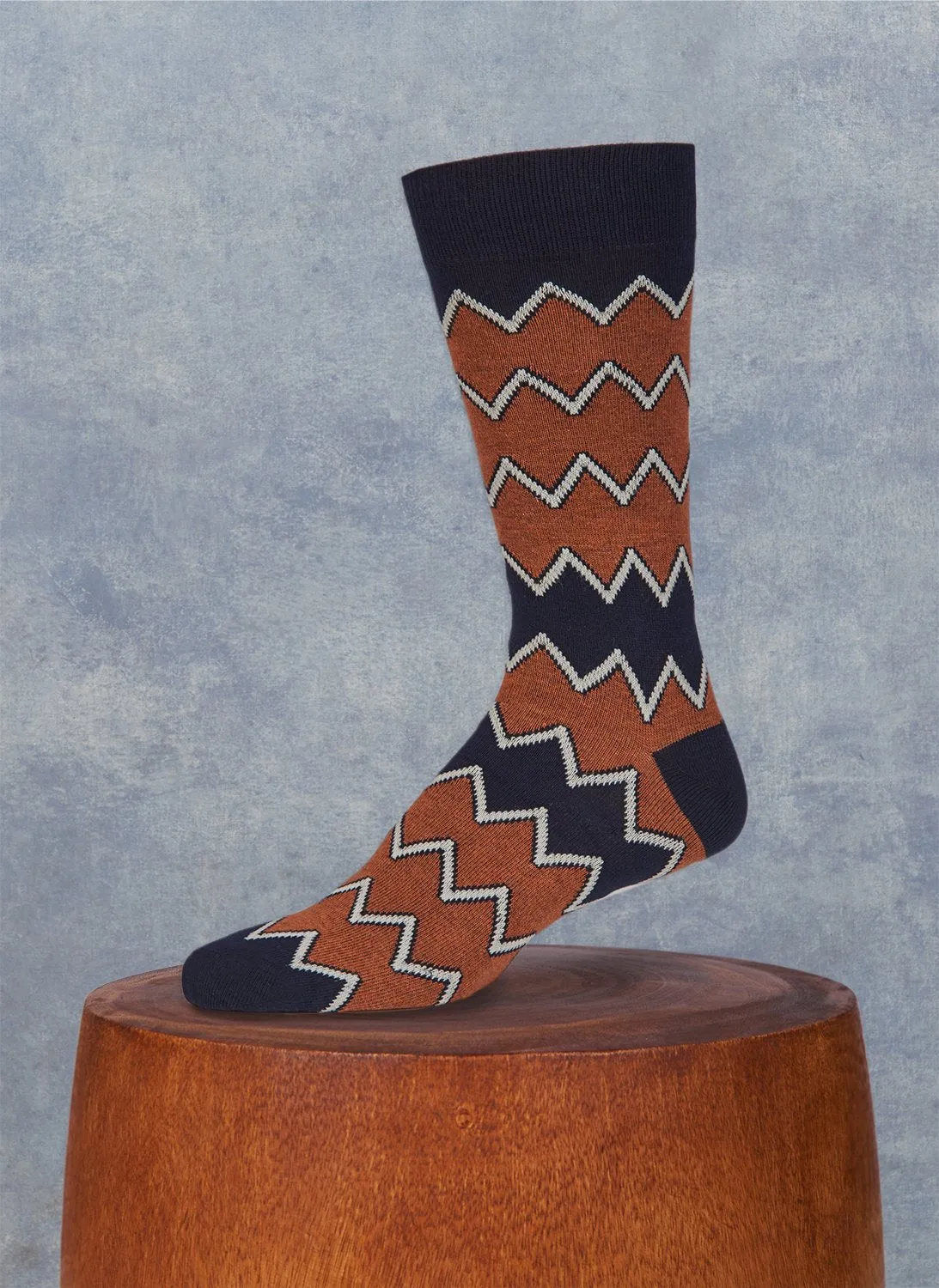 Aztec Zig Zag Sock in Navy