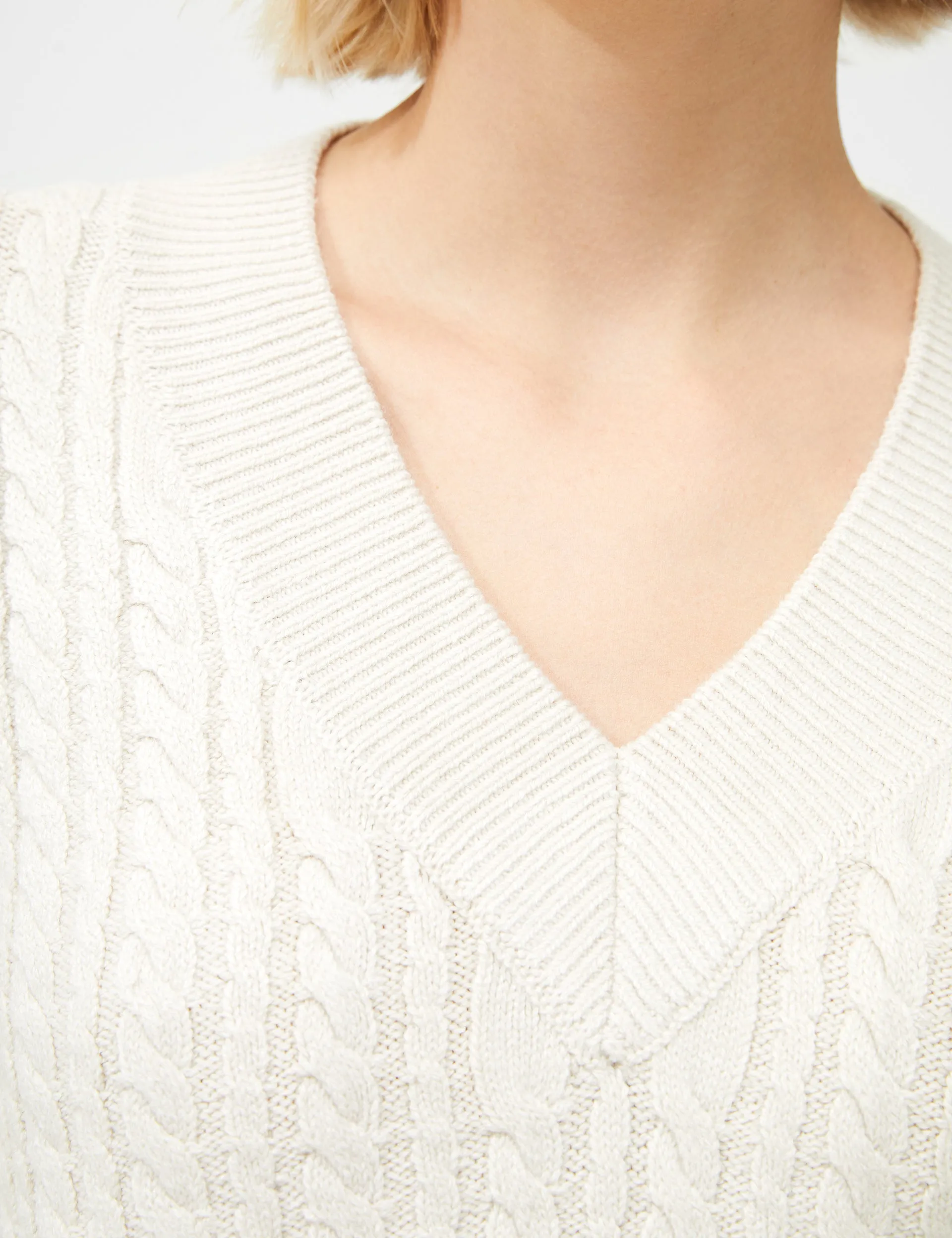 Babysoft Cable Knit V Neck Sweater