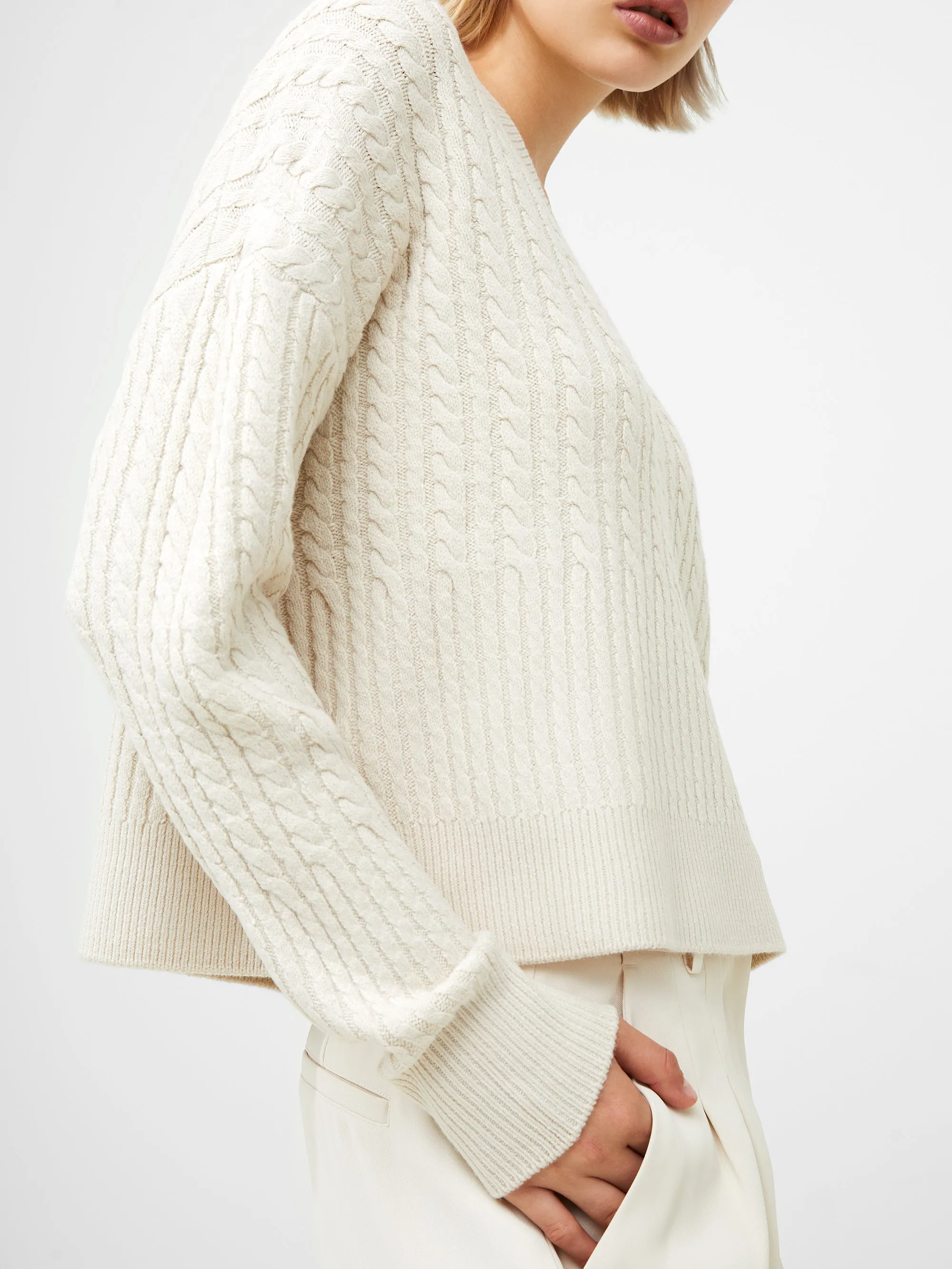 Babysoft Cable Knit V Neck Sweater