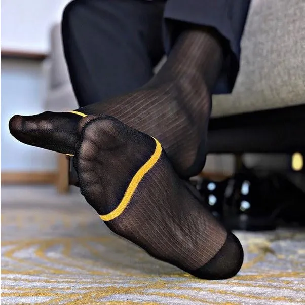 Band of Gold Stripe Sheer Socks | Luxury Golden Striped Elegance