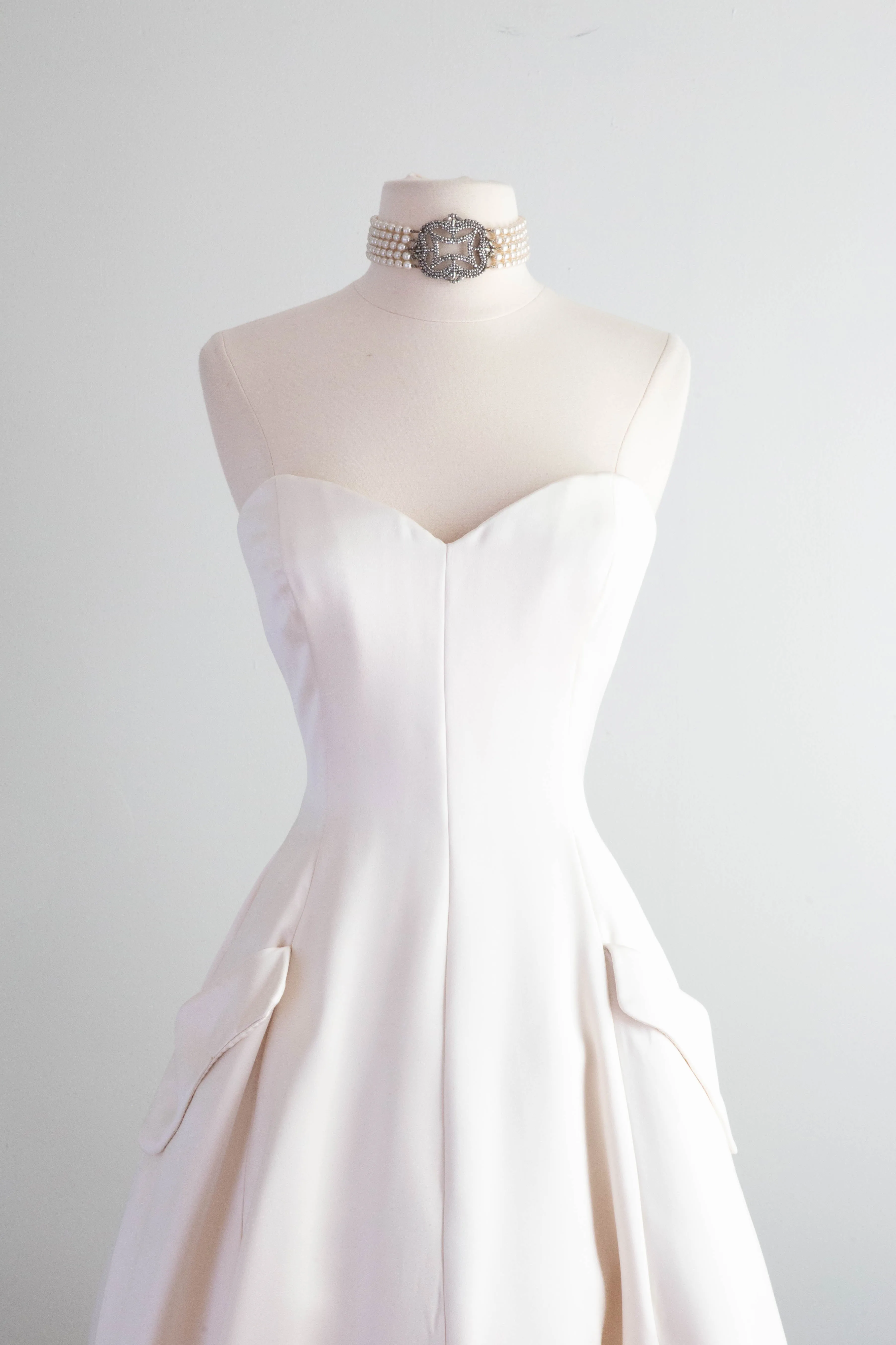 Beautiful Vintage Tarquin Ebker Couture Ivory Silk Wedding Dress / SM