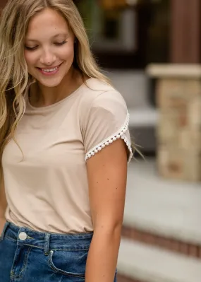 Beige Crochet Detail Tulip Sleeve Top