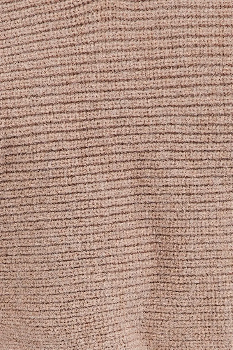 Beige Knit Jumper V-Neck Collared