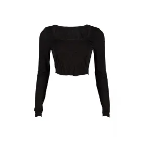 BerryBetty - Bustier u neck solid long sleeve crop top