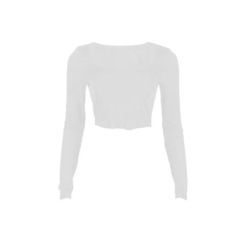 BerryBetty - Bustier u neck solid long sleeve crop top