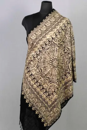 Black Colour Stole With Graceful Dense Jaal Pattern Of Kashmiri Embroidery Makes It An Ideal Wear.