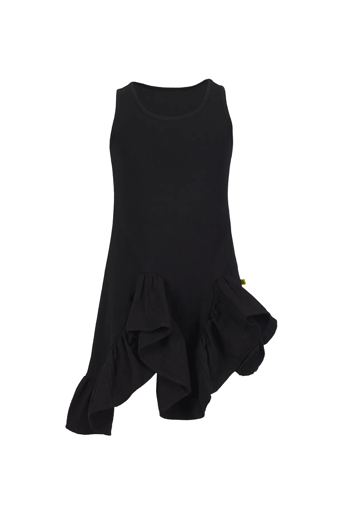 BLACK SLEEVELESS FLOUNCE DRESS