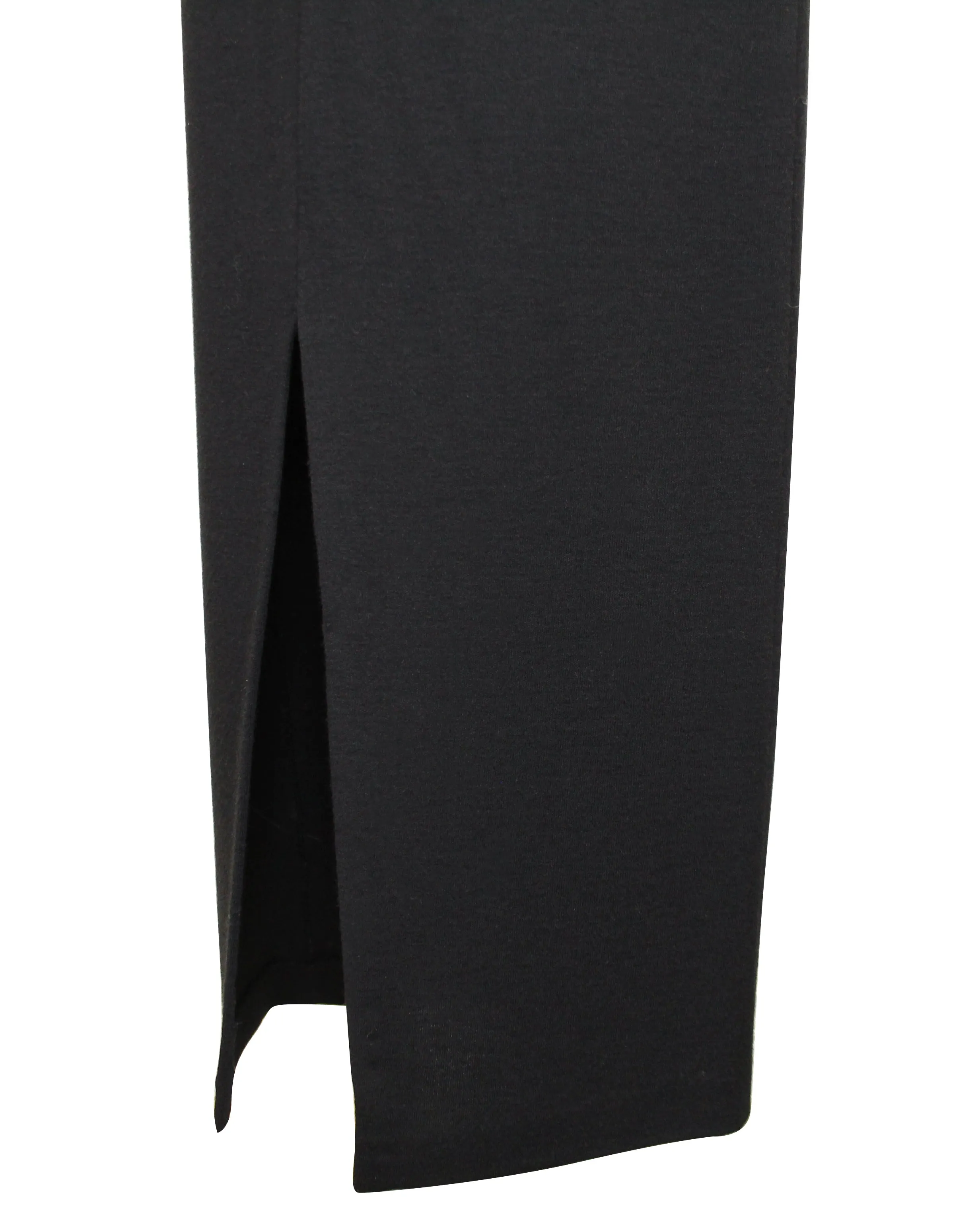 Black Wool Jersey Body Con Dress with Chiffon Collar