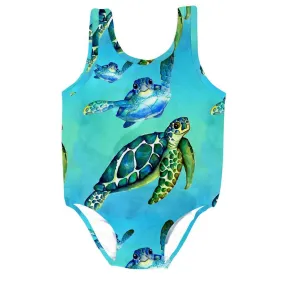 Blue Turtle Girls Sleeveless Swimmers