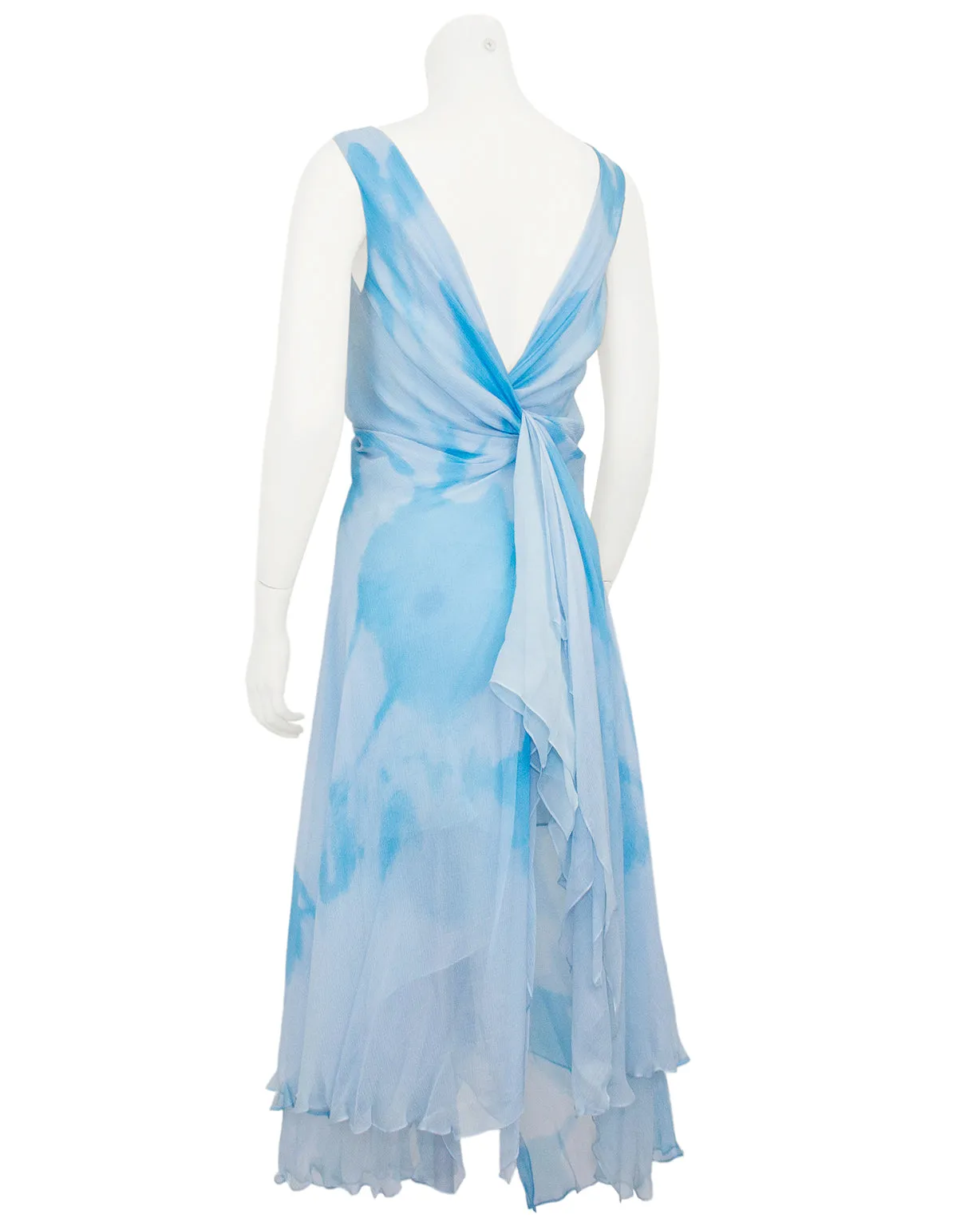 Blue Watercolor Chiffon Layered Dress