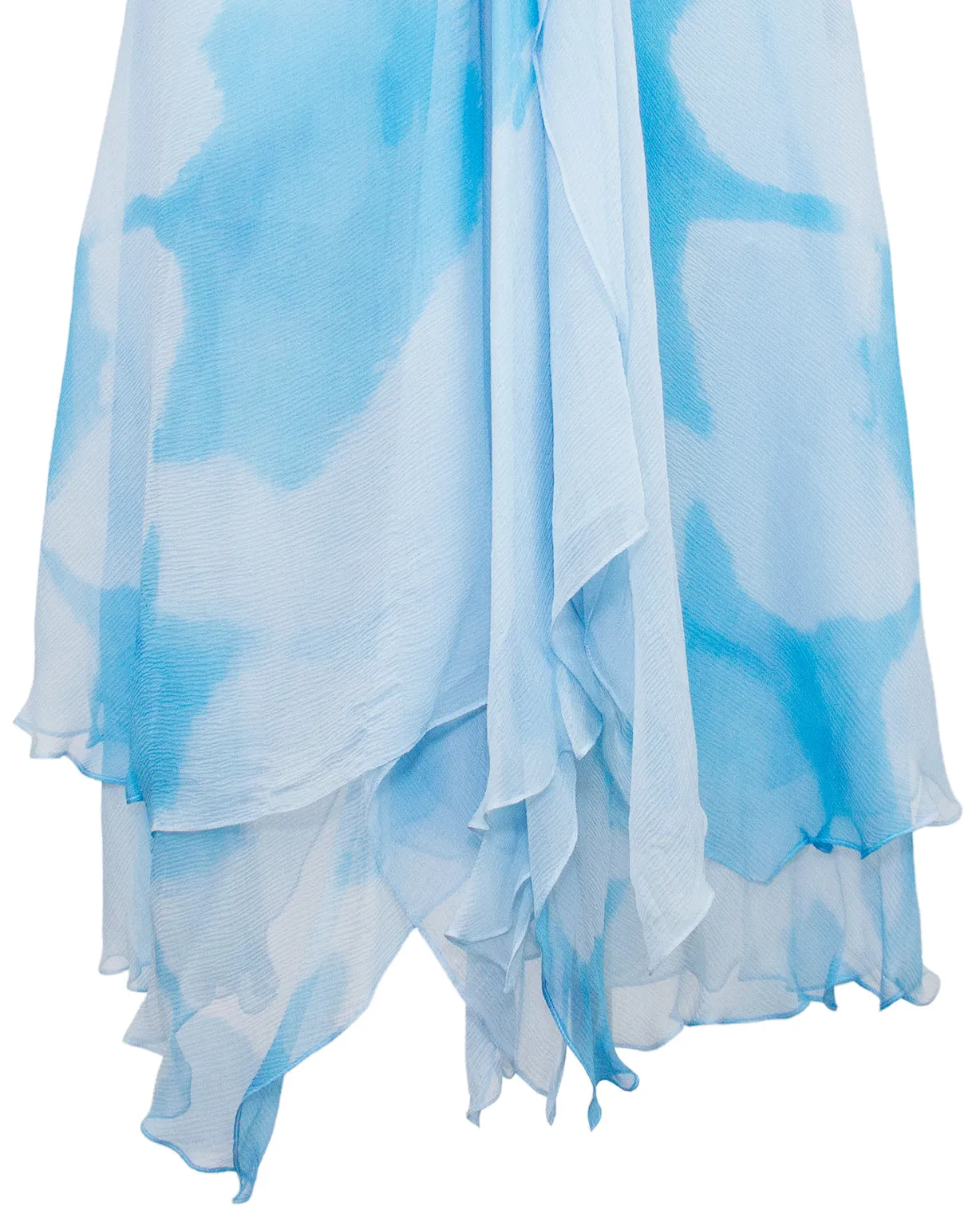 Blue Watercolor Chiffon Layered Dress