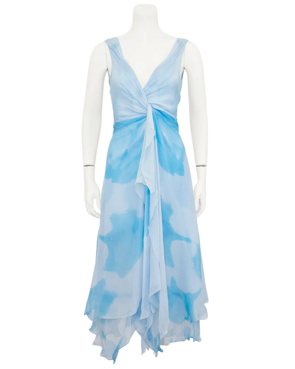 Blue Watercolor Chiffon Layered Dress