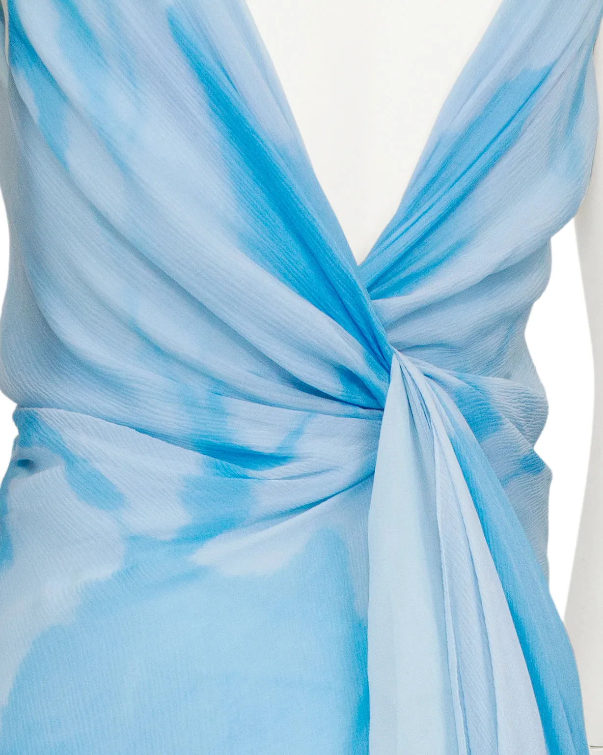 Blue Watercolor Chiffon Layered Dress