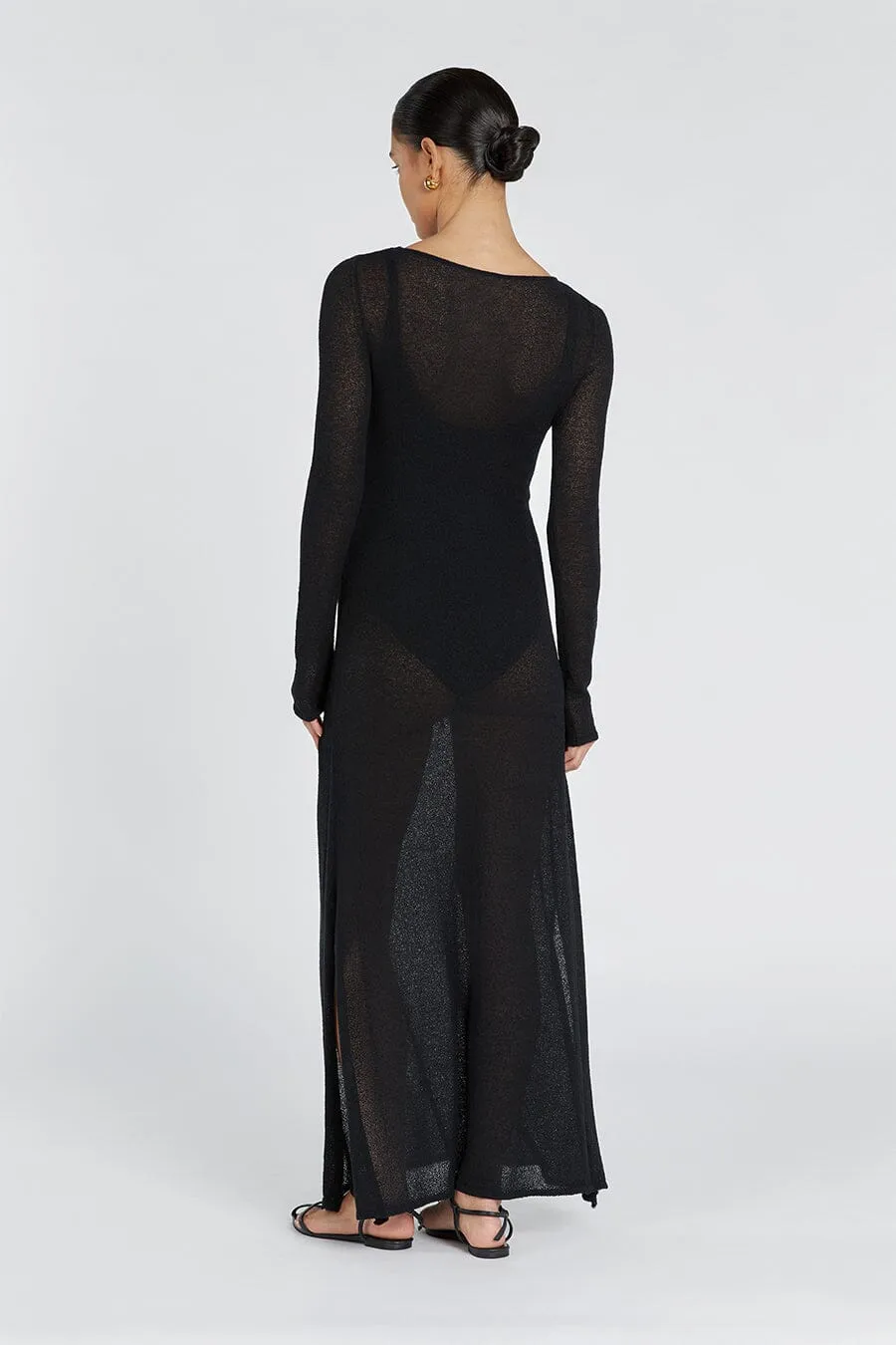 BREE BLACK SLEEVED TIE FRONT MAXI DRESS