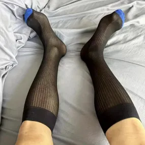 Burgio Blue Toe Sheer Socks | Elegant Navy-Blue Socks with Vibrant Blue Toe