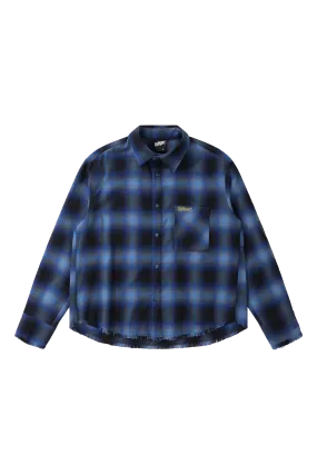 BURNIN* “97’series” raw edge destroyed plaid embroidered shirt