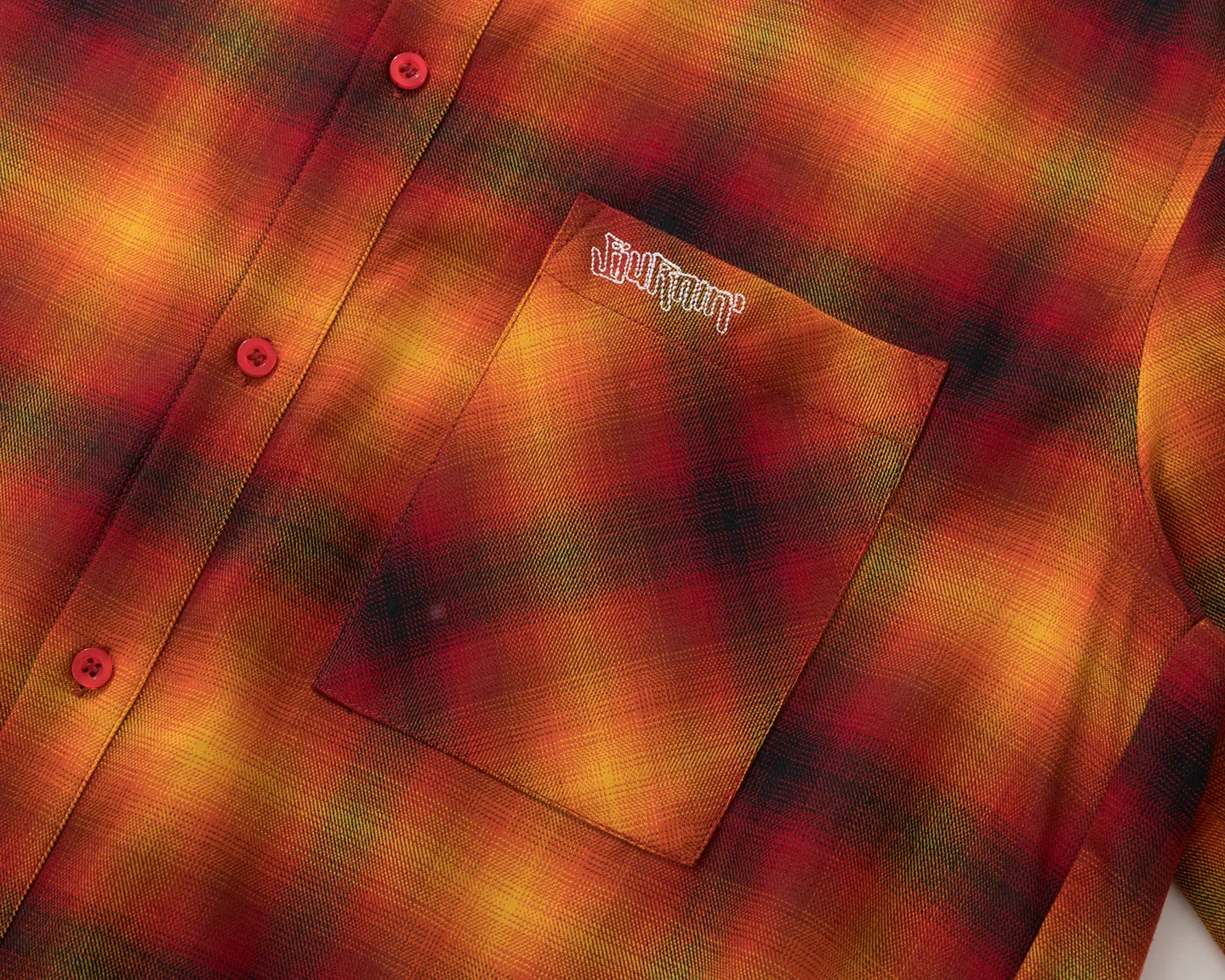 BURNIN* “97’series” raw edge destroyed plaid embroidered shirt