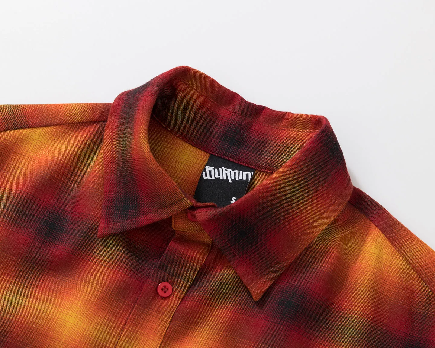 BURNIN* “97’series” raw edge destroyed plaid embroidered shirt