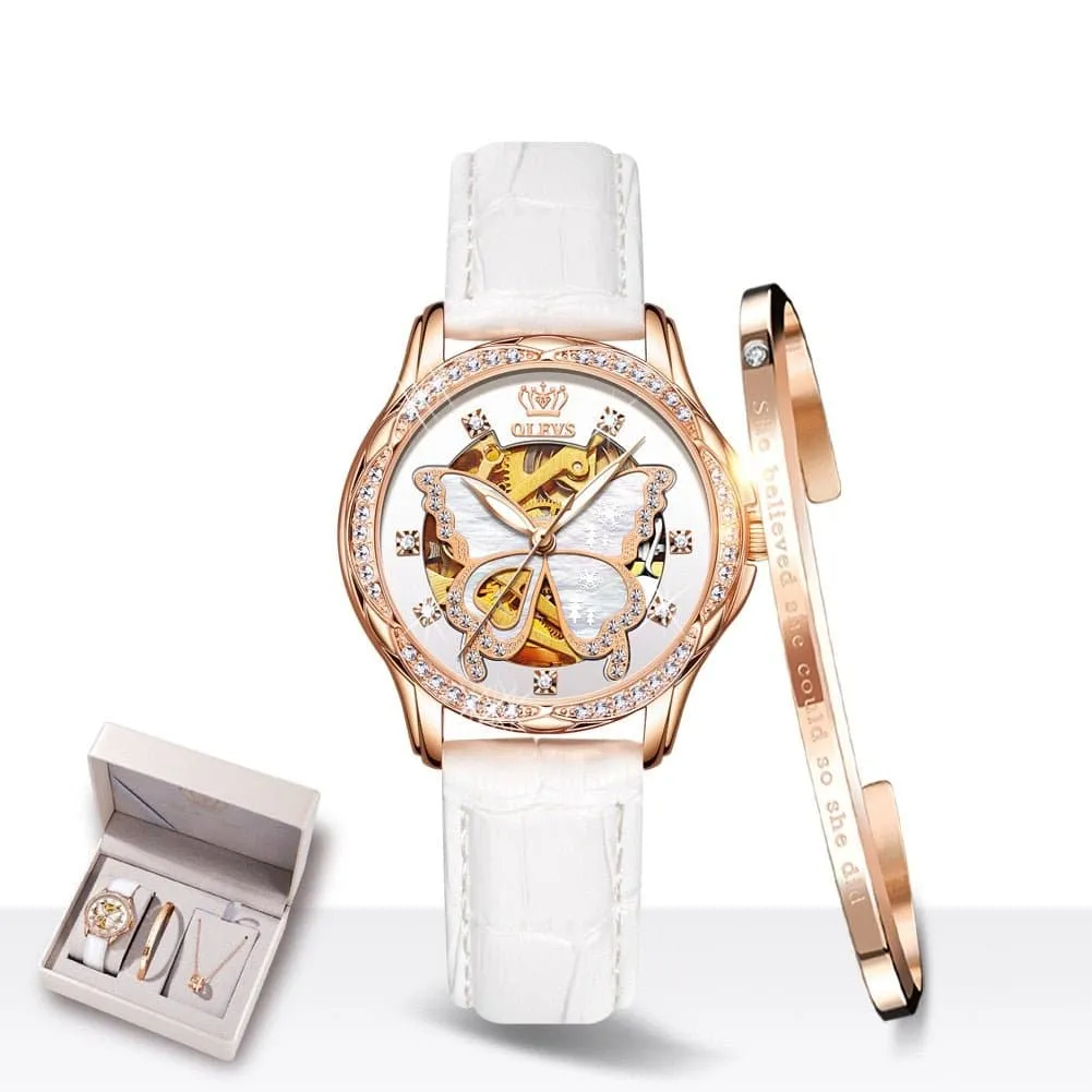 Butterfly Skeleton Watch: Luxury Women's Tungsten Steel 3Bar Water Resistant Mechanical Hand Wind Watch