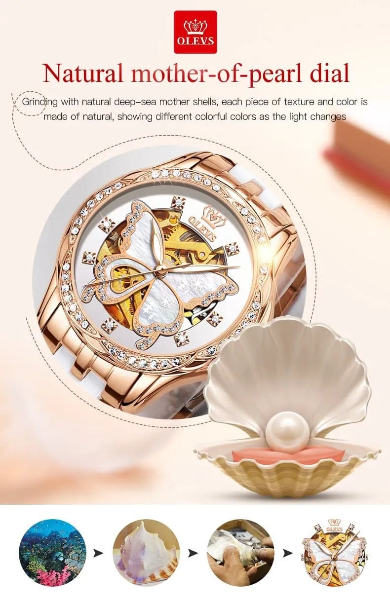 Butterfly Skeleton Watch: Luxury Women's Tungsten Steel 3Bar Water Resistant Mechanical Hand Wind Watch