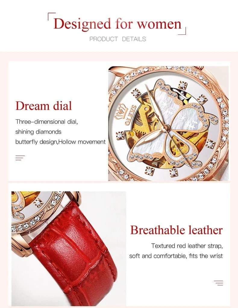 Butterfly Skeleton Watch: Luxury Women's Tungsten Steel 3Bar Water Resistant Mechanical Hand Wind Watch