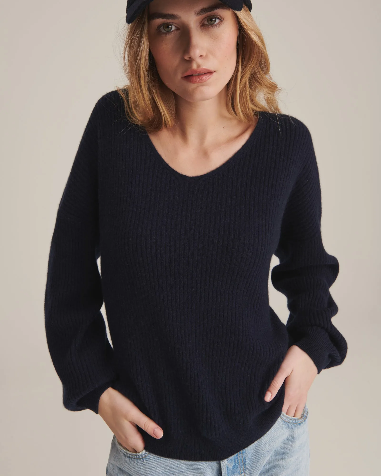 Cashmere Oversized Ribbed V-Neck Sweater