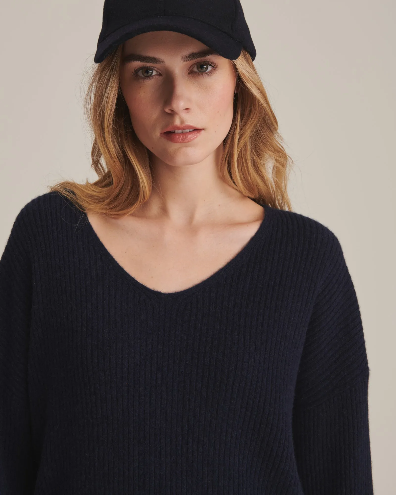 Cashmere Oversized Ribbed V-Neck Sweater