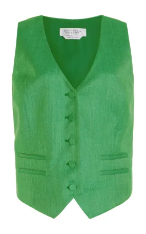 Coleridge Vest in Peridot Green Virgin Wool and Silk Linen