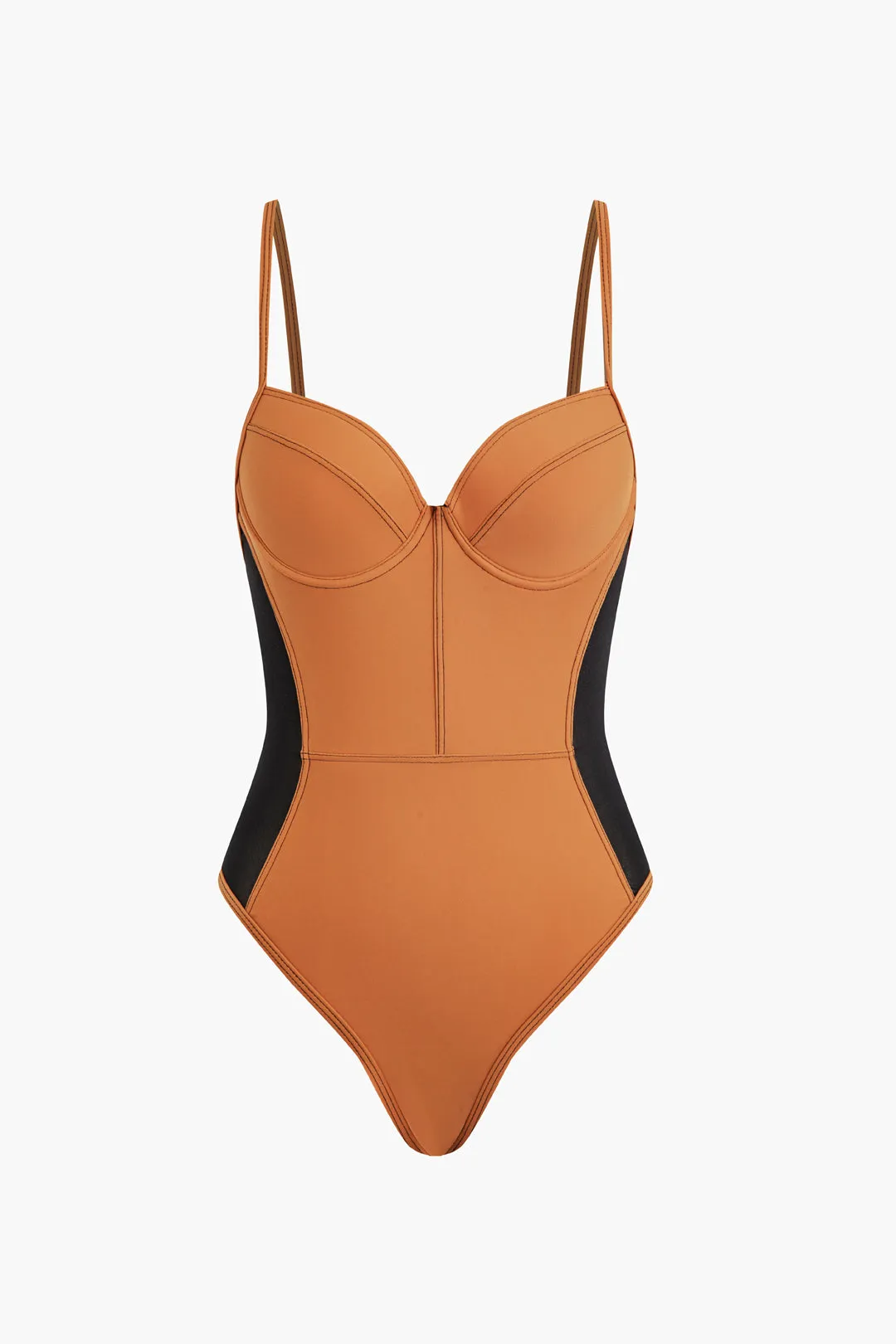 Contrast Bustier Tummy Control One-Piece Swimsuit