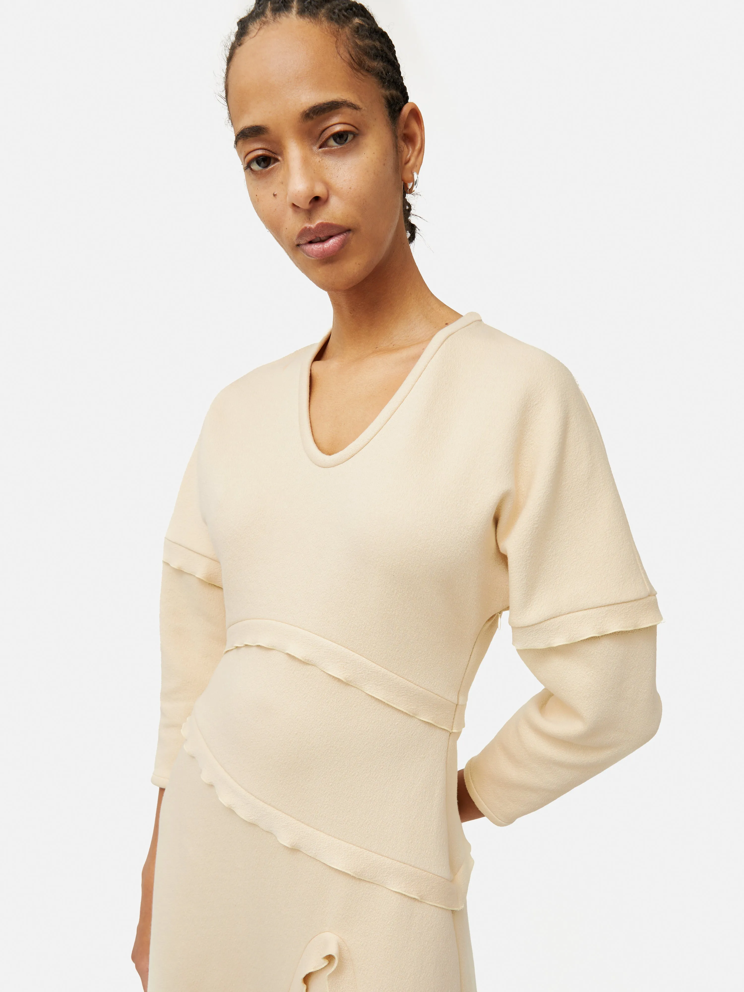 Crepe Scoop Neck Dress | Cream